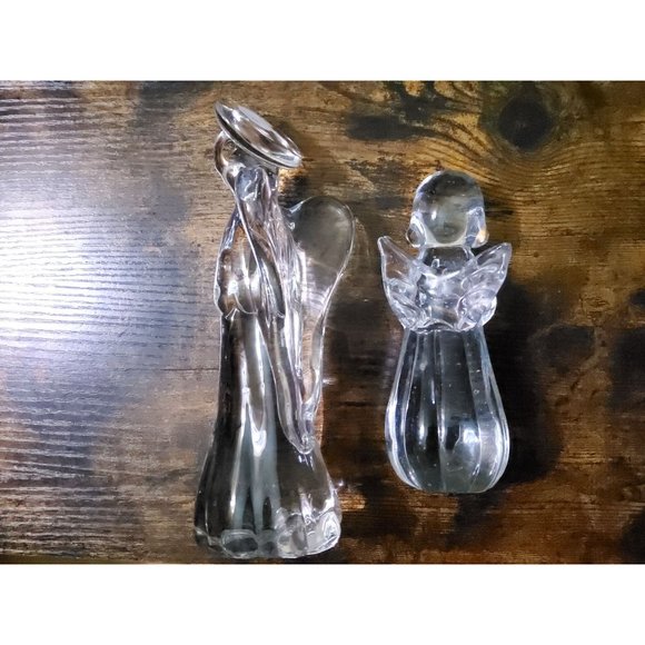 vintage twos company set hand made clear chrystal heavy glass angel - Picture 3 of 4